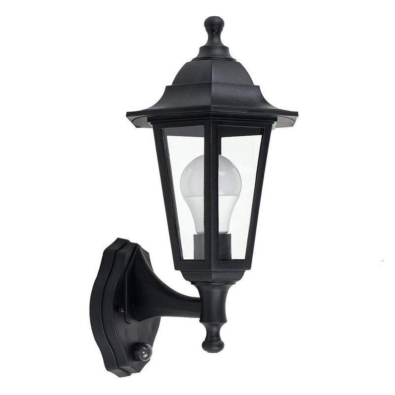 MiniSun | Traditional Style Black Security PIR Motion Sensor Wall Lantern | Outdoor Wall Lights, Home Décor & Improvement Essential | Includes 10W LED Bulb [3000K Warm White] | Mains Wired
