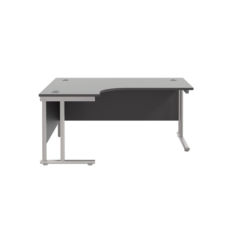 Office Hippo - L Shaped Office Desk 160 x 120cm. Large Corner Computer Desk For Home Office With Integrated Cable Ports, Ideal For Work, Study, Gaming And Hobby Workstation (Black/Silver)