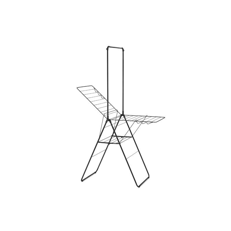 Brabantia HangOn Drying Rack 20m + Rod - Matt Black | XXL Clothes Drying Space | Adjustable Wings & Hanger Rod | Foldable Indoor Airer | 99 x 7 x 66cm