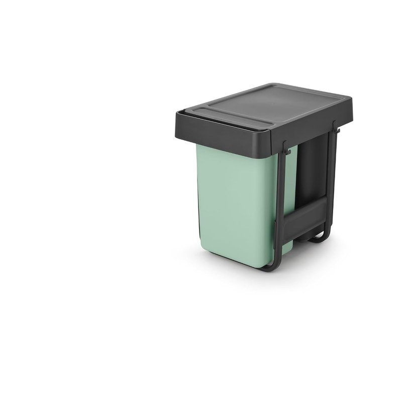 Brabantia Sort & Go Pull Out Bin | 2 x 15L Built-in Under Sink Cupboard Bin Inside Door for Kitchen | Integrated Double Waste Recycling Unit with Smooth Rails, Removable Inner Buckets | Grey & Green