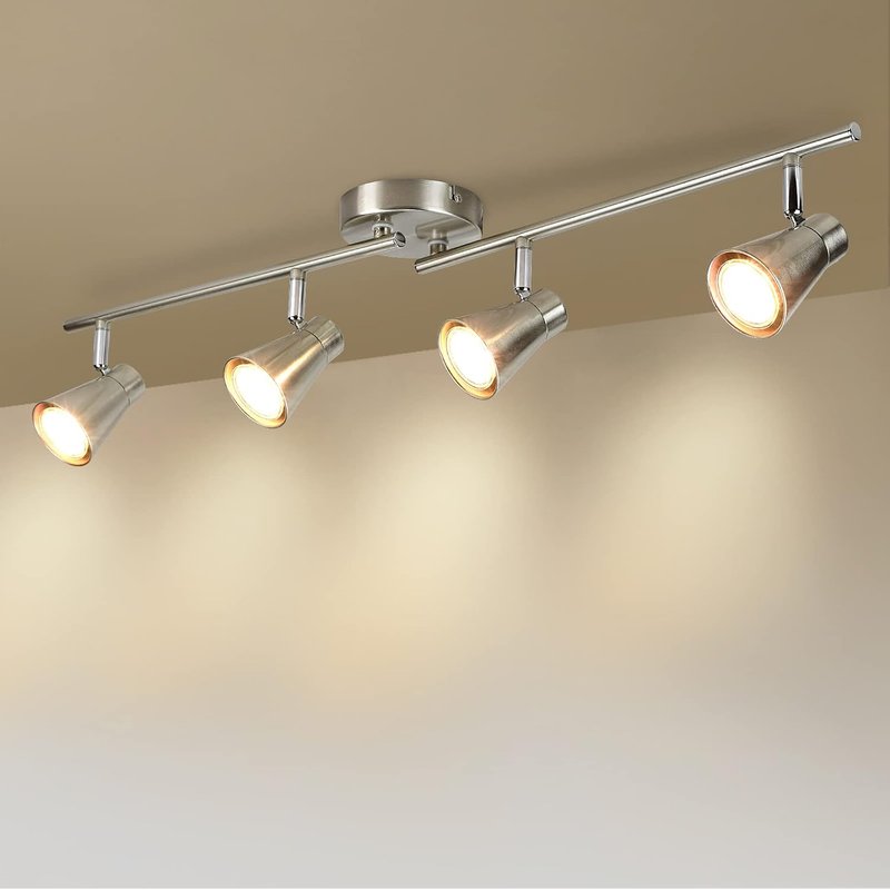 Depuley 4 Way Round Plate Led Ceiling Spotlight,Rotatable Ceiling Lights Brushed Nickel with Frosted Glass,Kitchen Spotlight for Living Room,4 x 3W GU10 Bulbs Included