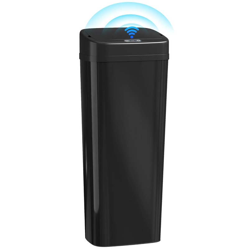 HOMCOM 50L Sensor Bin, Stainless Steel Automatic Touchless Slim Kitchen Bin with Dual-Mode Opening, Fingerprint-Proof, Easy Clean, Battery Operated for Home Office, Bedroom, Bathroom, Black
