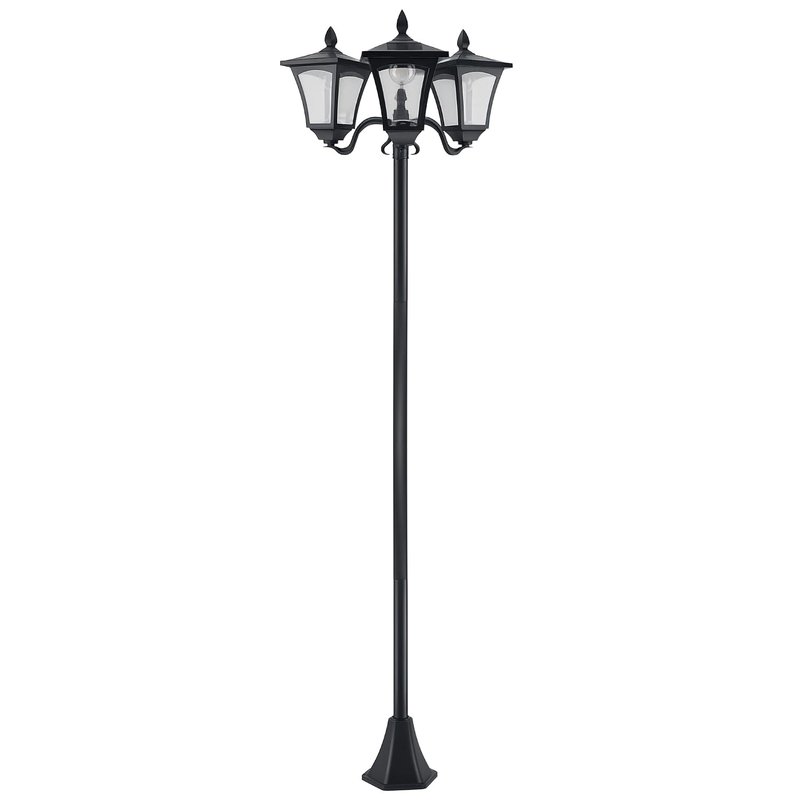 Outsunny 1.8m Garden Solar Post Lights, 3 Way Head Outdoor Lamp with Sensor Dimmable LED Lights, IP44, for Deck, Pathway, Driveway, Street, Black
