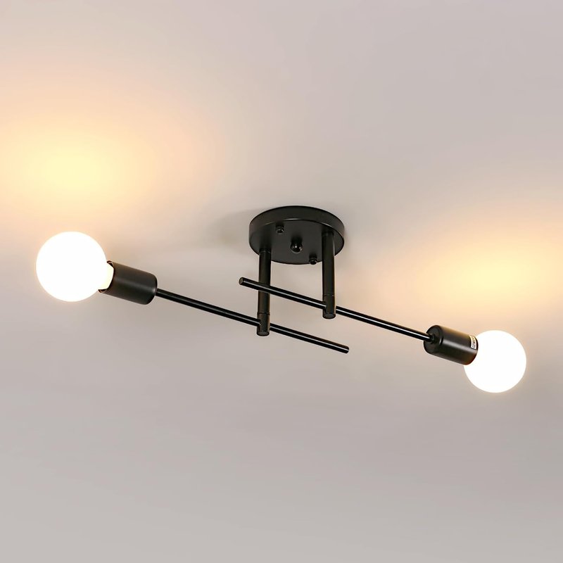 Riserva Modern Ceiling Lamp, E27 Sputnik Ceiling Light Adjustable Semi-Flush Mount, 2-Light Chandelier Black for Living Room, Hallway, Bedroom, Dining Room, Café, Hotel