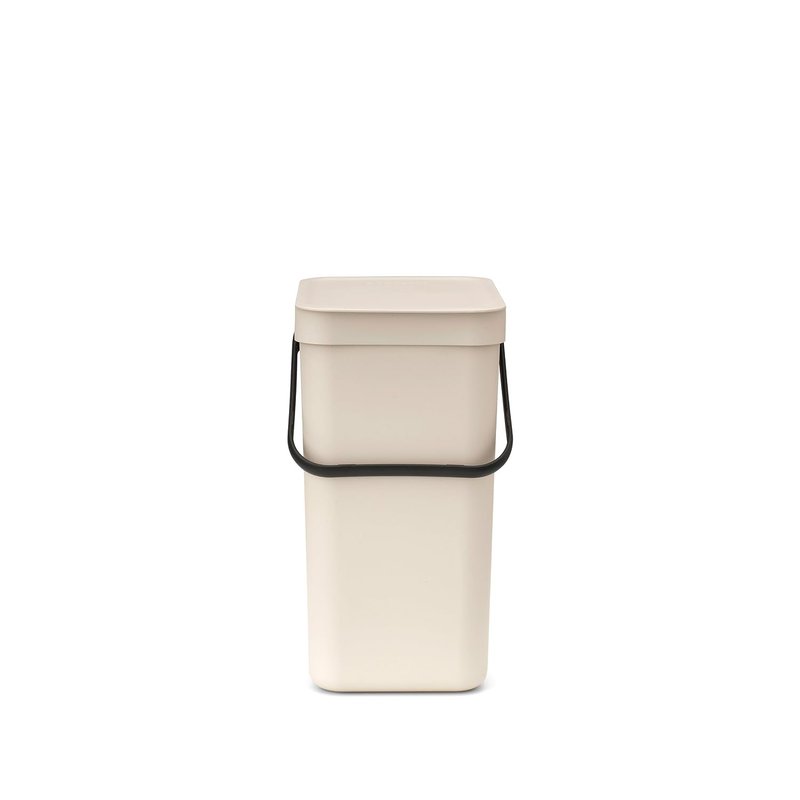 Brabantia Sort & Go Waste Bin 12L (Soft Beige), Space-Efficient Plastic Recycle Container with Handle, Removable and Stay-Open Lid, Easy to Clean Kitchen Bin without Nooks and Rims