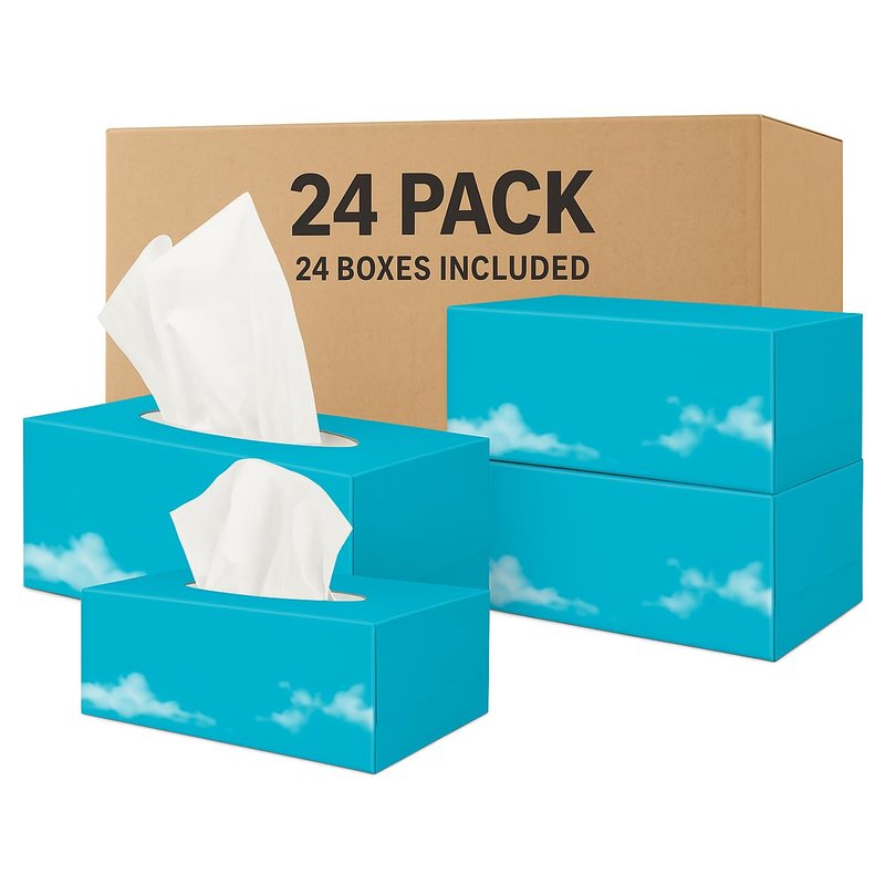 Facial Tissues 2-Ply – Bulk Pack of 24 Boxes (4800 Tissues) | 200 Sheets Each | 100% Virgin Wood Pulp | Soft & Strong | for Home, Office, School | Hygienic Opening. Facial Tissues Bulk Box