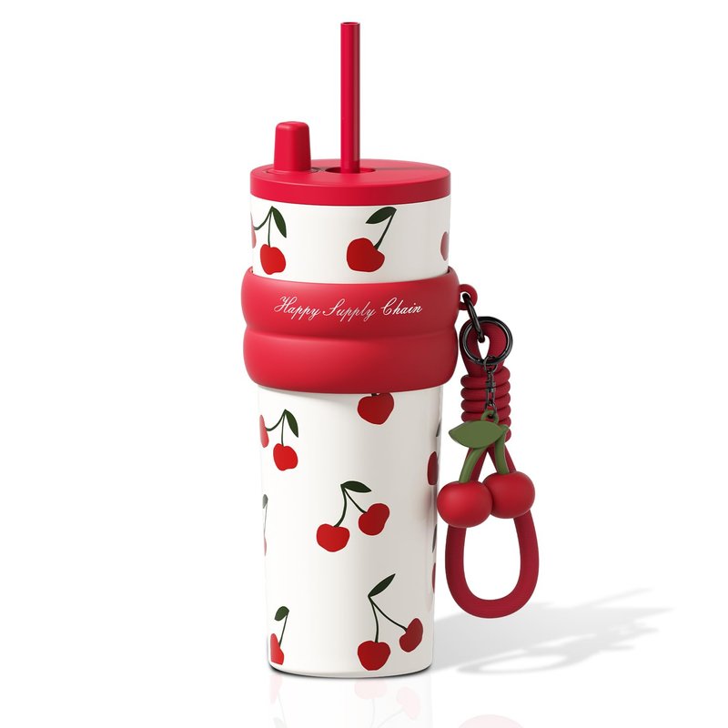 Sidagar 24 oz Insulated Tumbler witn Lid and Straw, Stainless Steel Reusable Leak Proof Water Bottle, Travel Portable Coffee Mug for Hot and Cold, Thermal Cup for Women, Cherry