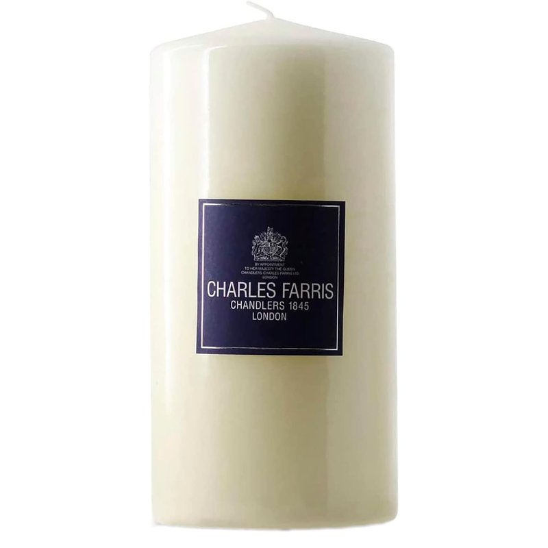 Charles Farris Luxury Unscented Large Ivory Wrapped Pillar Candle (4" x 8") - Made in UK - 120+ Hours Burn Time - Unscented Premium Candle for Weddings, Christmas, Dining & Celebration