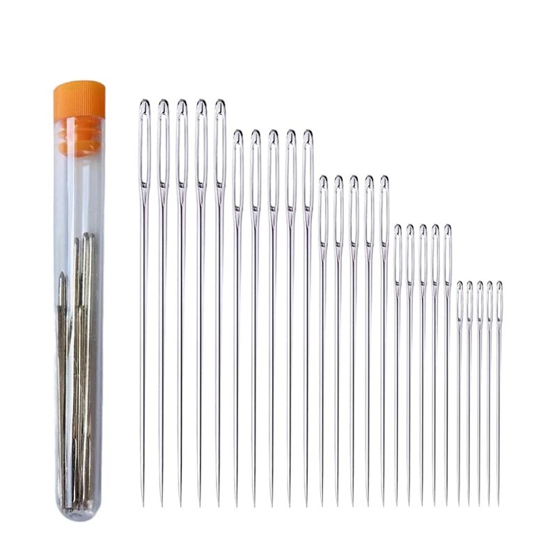 CCLKHY Stainless Steel Sharp Point 25 Pieces Sewing Needles, Large Eye, Hand Sewing, Knitting, Crochet, Leather, Handbags, Wallets, Belts, Jeans, 5 Sizes