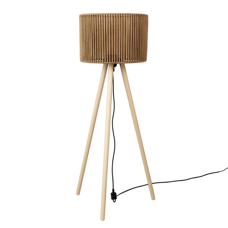 Jolliman Rattan Floor Lamp with Wood Tripod Stand Handwoven Lampshade, Tall Standing Lamp Farmhouse Bedside Light for Living Room, Bedroom, Office, Corner Reading Lamp