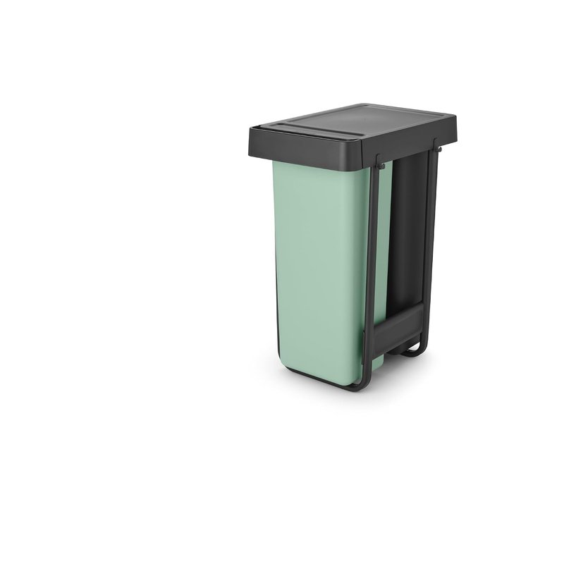 Brabantia Sort & Go Pull Out Bin | 2 x 30L Built-in Under Sink Cupboard Bin Inside Door for Kitchen | Integrated Double Waste Recycling Unit with Smooth Rails, Removable Inner Buckets | Grey & Green
