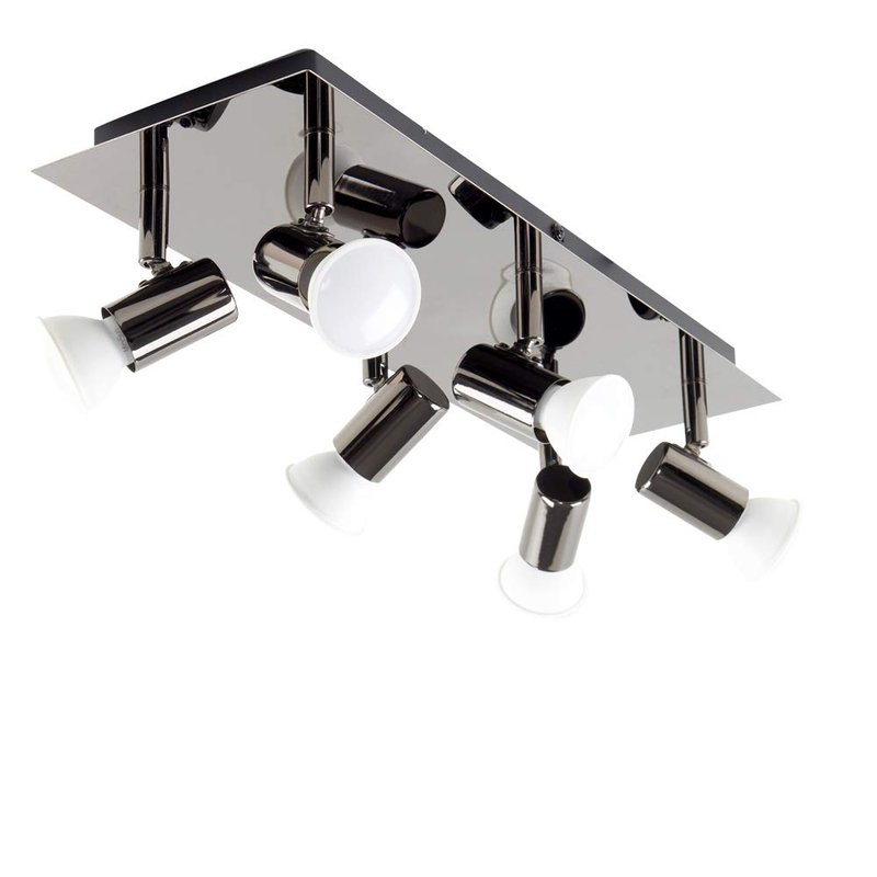 MiniSun | Modern Rectangular Black Chrome 6 Way Adjustable GU10 Ceiling Spotlight | Ceiling Spots, Home Décor & Improvement Essential | Includes 5W LED Bulbs [6500K Cool White] | Mains Wired