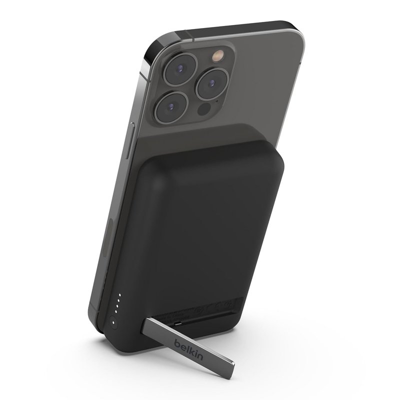 Belkin 5000mAh Magnetic Wireless Power Bank, Portable Charger Compatible with MagSafe, Battery Pack with 7.5W Output, 10W Input and Kickstand, Compatible with iPhone 16, 15, 14, 13, 12 Series - Black
