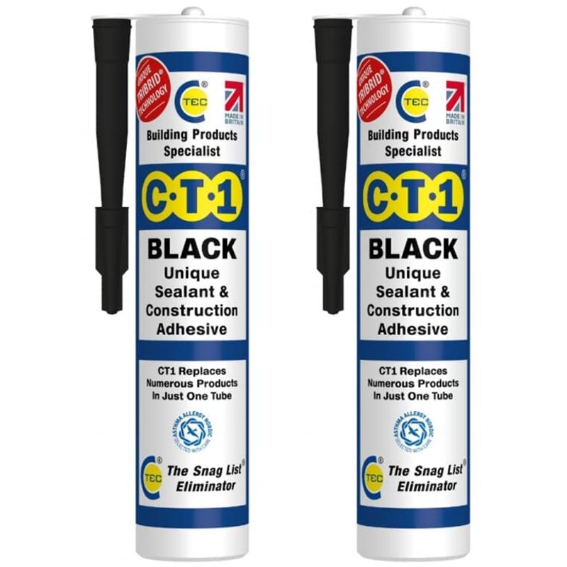 CT1 - Building Sealant & Adhesive Snag Tube for Virtually Any Material (Black Twin Pack) (CT1-Twin-Pack)