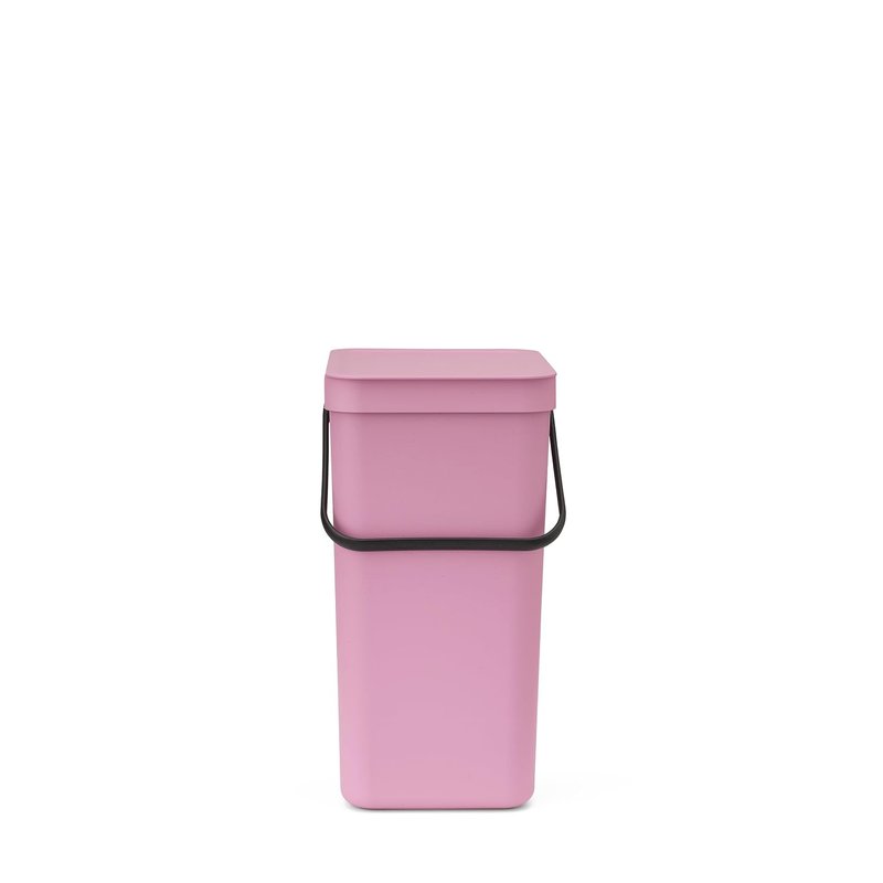 Brabantia Sort & Go Waste Bin 16L (Lilac Pink), Space-Efficient Plastic Recycle Container with Handle, Removable and Stay-Open Lid, Easy to Clean Kitchen Bin without Nooks and Rims
