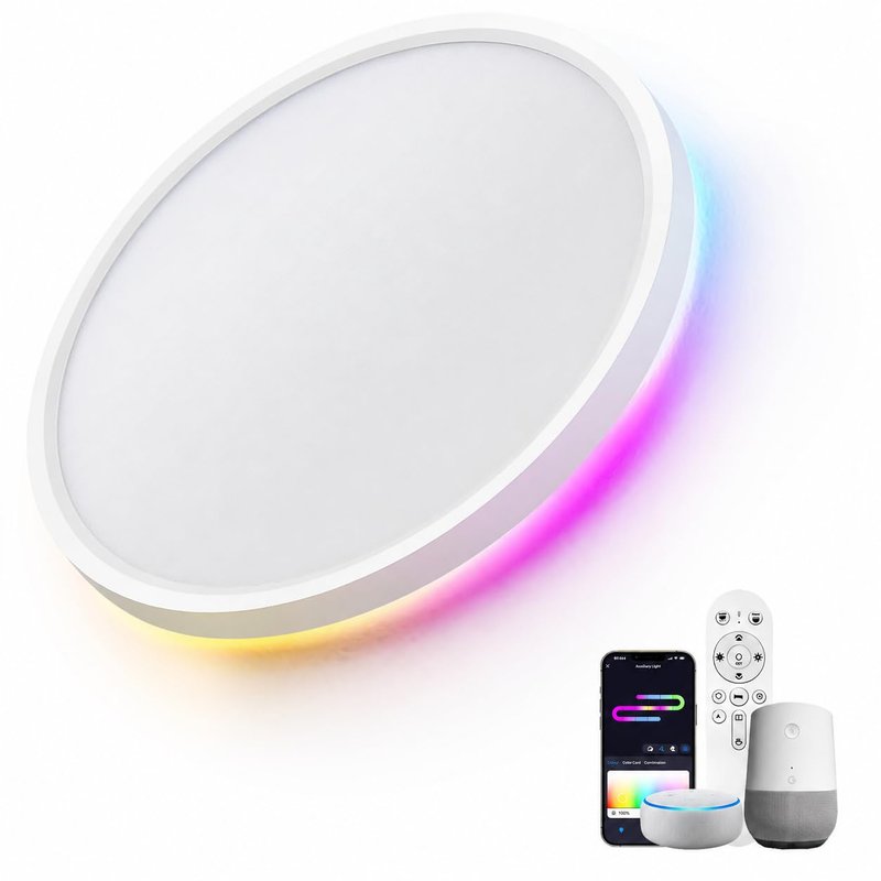 LuminexDesigns LED Ceiling Light Dimmable Smart – 24W Flat Ceiling Lamp with RGB Backlight, WiFi App Remote & Voice Control, Compatible with Alexa & Google Assistant for Living Room Bedroom Kitchen