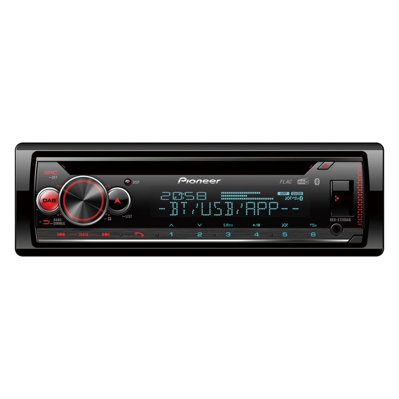 Pioneer DEH-S720DAB 1-DIN CD Tuner with DAB/DAB+, Bluetooth, multi colour illumination, USB, Spotify, Pioneer Smart Sync App and compatible with Apple and Android devices.