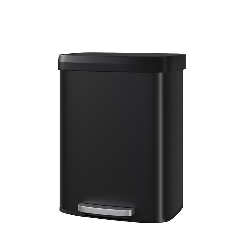 GarveeHome Step-On Kitchen Trash Can 50L, Stainless Steel Rubbish Bin with Soft Close Lid, Fingerprint Resistant, Easy Clean Removable Inner Bucket for Home Office (Black, 60L)