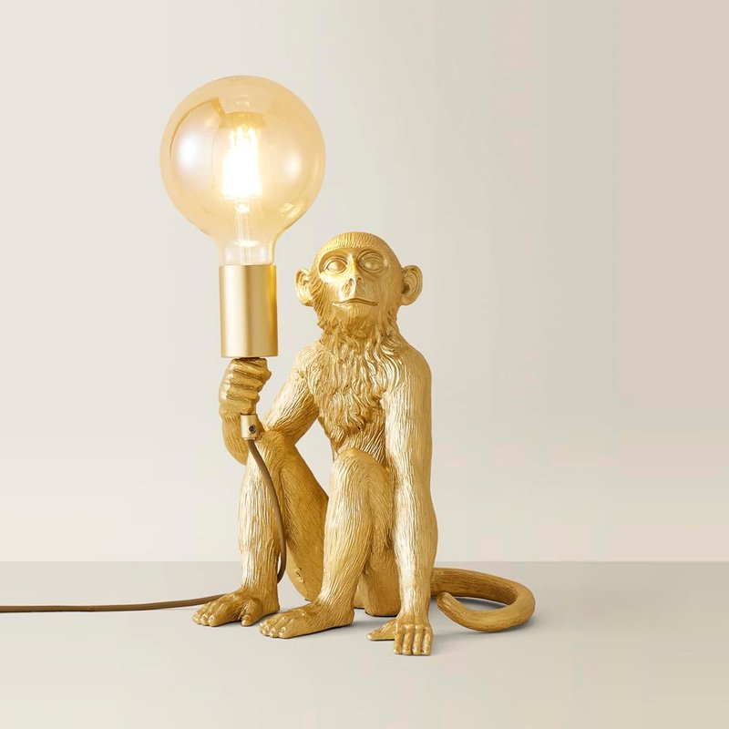 MiniSun | Modern Metallic Gold Painted Monkey Design Table Lamp | Table Lamps, Home Décor & Improvement Essential | Includes 6W LED Bulb [2700K Warm White]