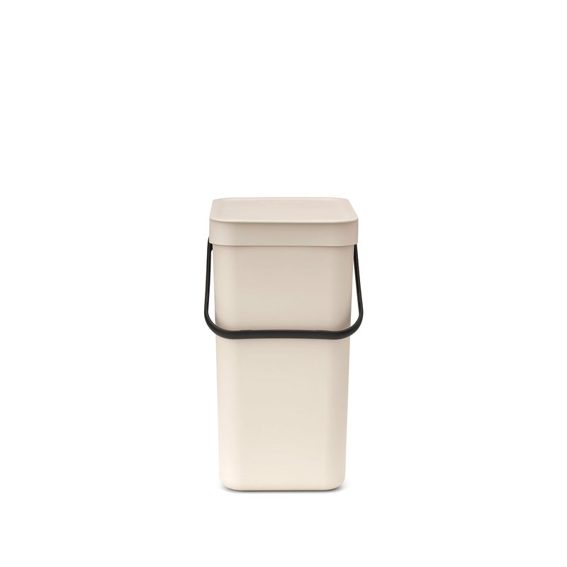 Brabantia Sort & Go Waste Bin 16L (Soft Beige), Space-Efficient Plastic Recycle Container with Handle, Removable and Stay-Open Lid, Easy to Clean Kitchen Bin without Nooks and Rims