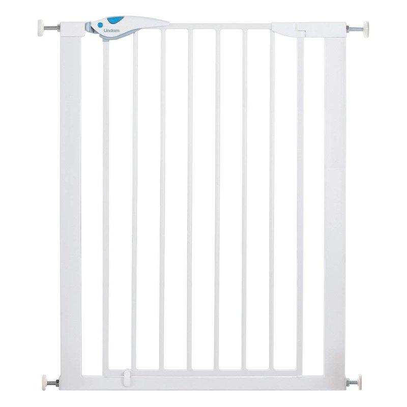 Lindam Easy Fit Plus Deluxe Extra Tall 91.5 cm Door Protection Grille with Push Mount without Drilling - White Max 117 cm with Extension