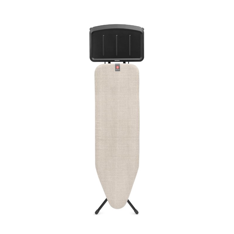 Brabantia Ironing Board B, 124x38cm - Denim Grey | 100% Fairtrade Cotton | For Steam Generator Irons | Large Metal Steam Unit Holder | Stable & Anti-Wobble FramE | Foldable with Adjustable Height