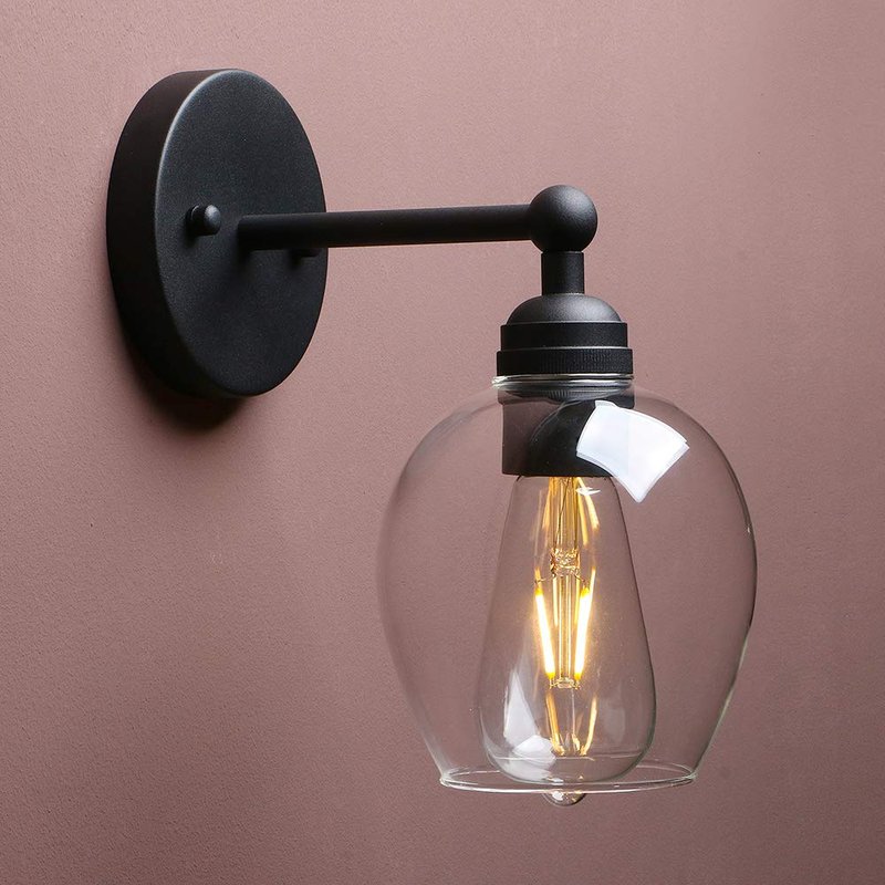 Yosoan Nordic Industrial Loft Rustic Glass Wall Light Fittings, Decorative Up/Dowm Wall Sconces Lighting for Kitchen Bedroom Corridor Cafe Bar Restaurant (Black)