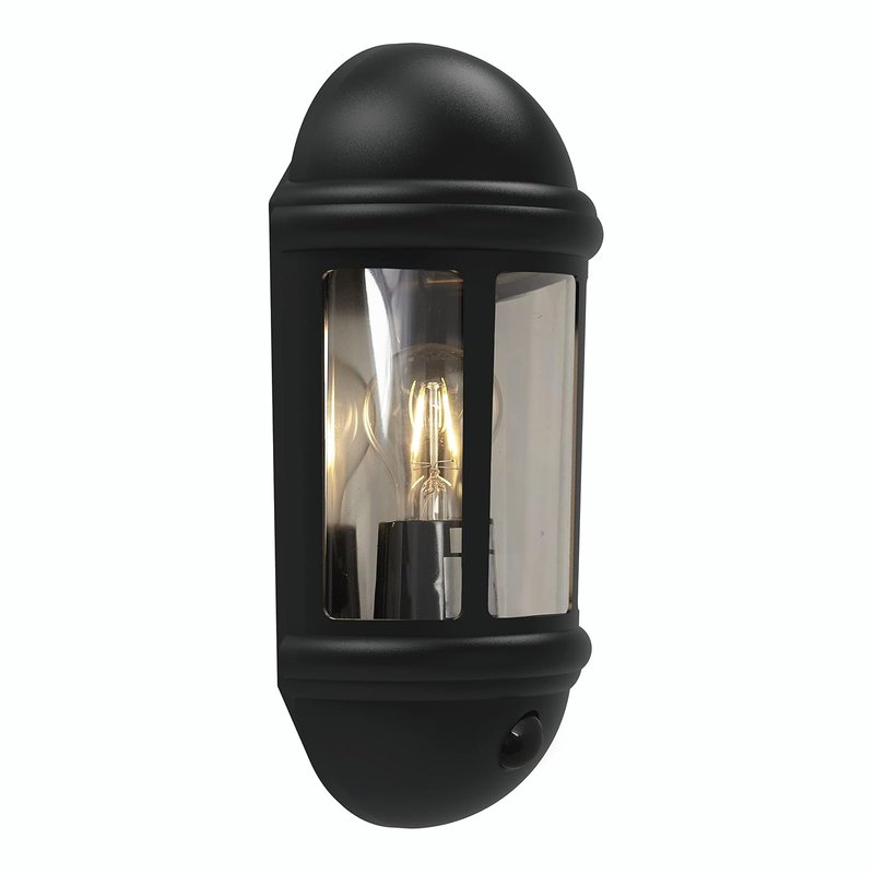 4lite Outdoor Half Wall Lantern (Black) IP65 Rated Motion Sensor Exterior Wall Lamp - 4L2/3411-4Yr Guarantee