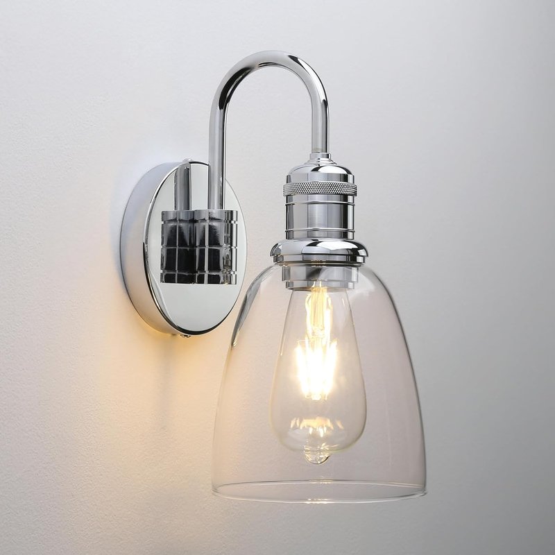 Yosoan Lighting Modern Vintage Industrial Bell Sconce Wall Light Fitting with 5.6” Clear Glass Lampshade, for Office Home Kitchen Living Room Bedroom Loft Bar (Chrome)