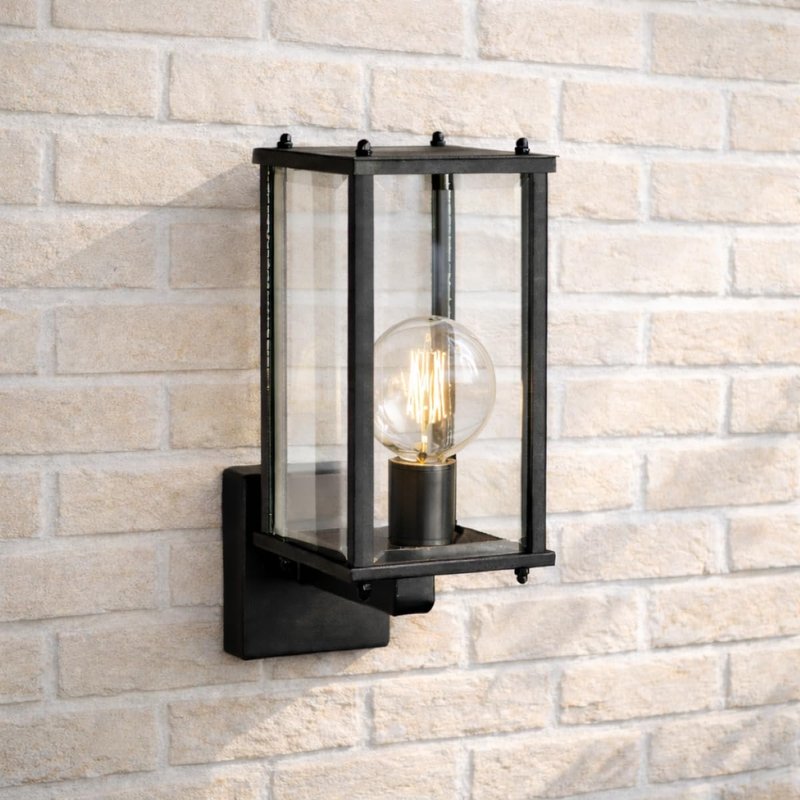 CGC Lighting Outdoor Outside Wall Light Mains Power Bevelled Glass Coach Lantern Porch Garden Decorative Lamp Fixture Waterproof (Black Up)
