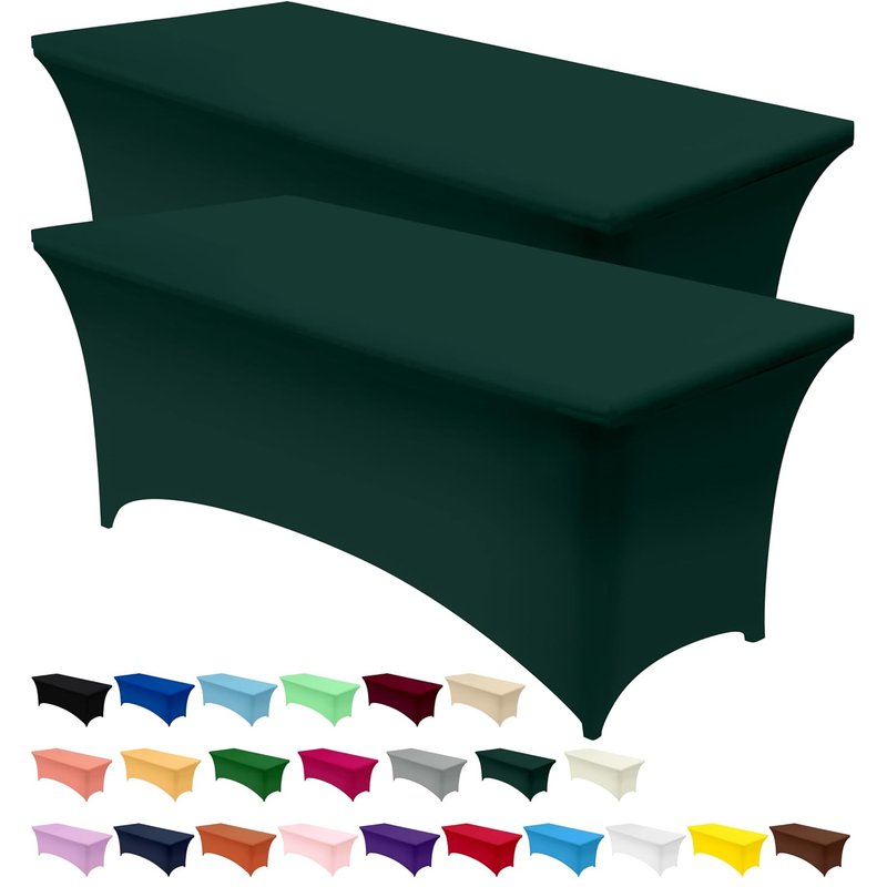 Utopia Kitchen Spandex Tablecloth 2 Pack [6FT, Hunter Green] Tight, Fitted, Washable and Wrinkle Resistant Stretch Rectangular Patio Table Cover for Event, Wedding, Banquet & Parties [183Lx76Wx76H] cm