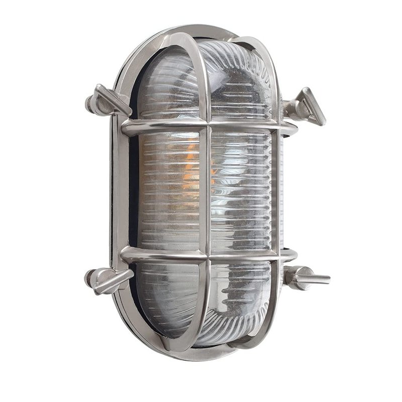 MiniSun | Modern IP64 Rated Oval Nautical Frosted Lens & Polished Aluminium Metal Outdoor Wall Light Complete with a 4w LED Filament Bulb | Outdoor Lights & Home/Garden Essential | Mains Wired