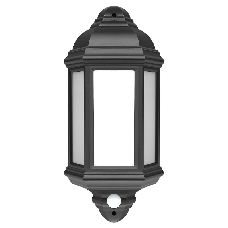 Bright Source Outdoor 7w Integrated LED 3-Sided Half Wall Lantern, PIR Motion Sensor, Traditional Style, IP44, 550lm, Black, 4000K Cool White