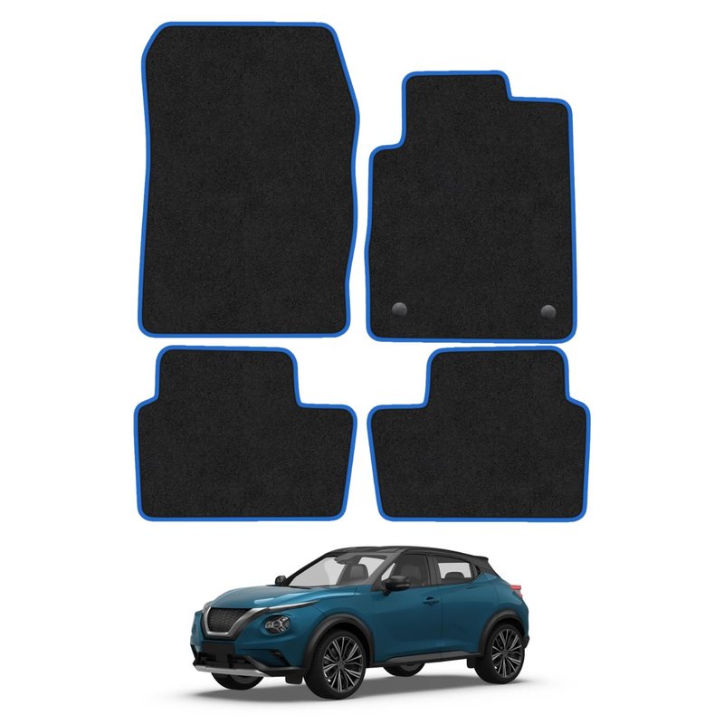 Nissan Juke (2019+) [F16 Facelift] Car Mats Accessories Tailored Fit Carpet Floor Mats Non Slip Blue Trim Full Coverage Compatible Accessory Granulated Backing Front Rear Set Anti Slip Hand-Finished