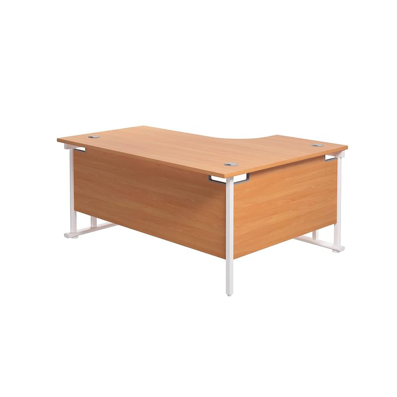 Office Hippo - L Shaped Office Desk 160 x 120cm. Large Corner Computer Desk for Home Office With Integrated Cable Ports, Ideal for Work, Study, Gaming and Hobby Workstation (Beech/White)