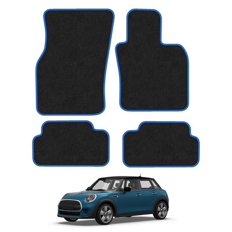 Mini Cooper (2014-2024) [5 Door] [F55] Compatible Car Mats Accessories Carpet Tailored Fit Blue Trim Binding Full Coverage Custom Fit Accessory Hand-Finished Floor Mats All Weather Full Coverage Clips