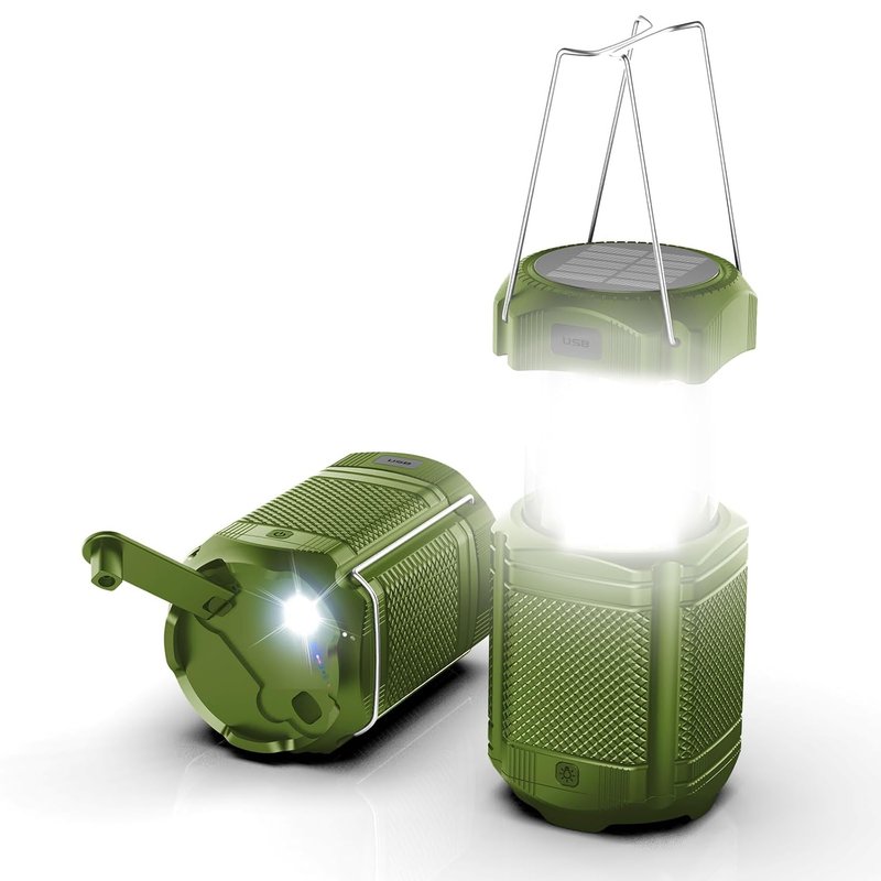 Camping Lantern Rechargeable Camping Lights with Solar Hand Crank and LED Flashlight Telescopic Portable for Outdoor and Tent Emergencies