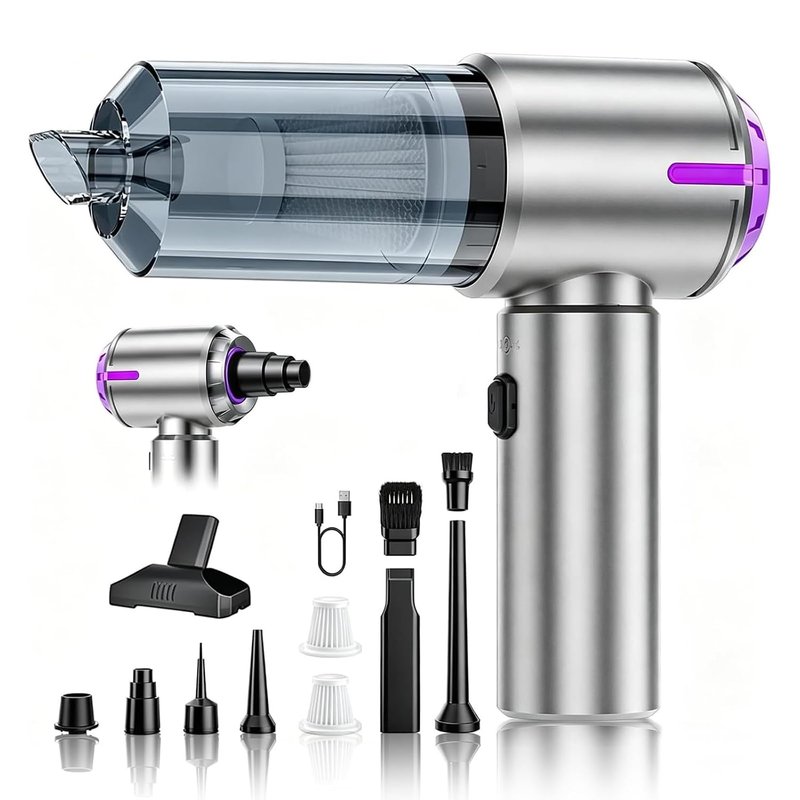 Handheld vacuum cleaner, 4-in-1 car vacuum cleaner cordless, 23000 Pa strong suction, brushless motor, 2 HEPA filters, suitable for office/home/car/pet hair cleaning and various office scenarios