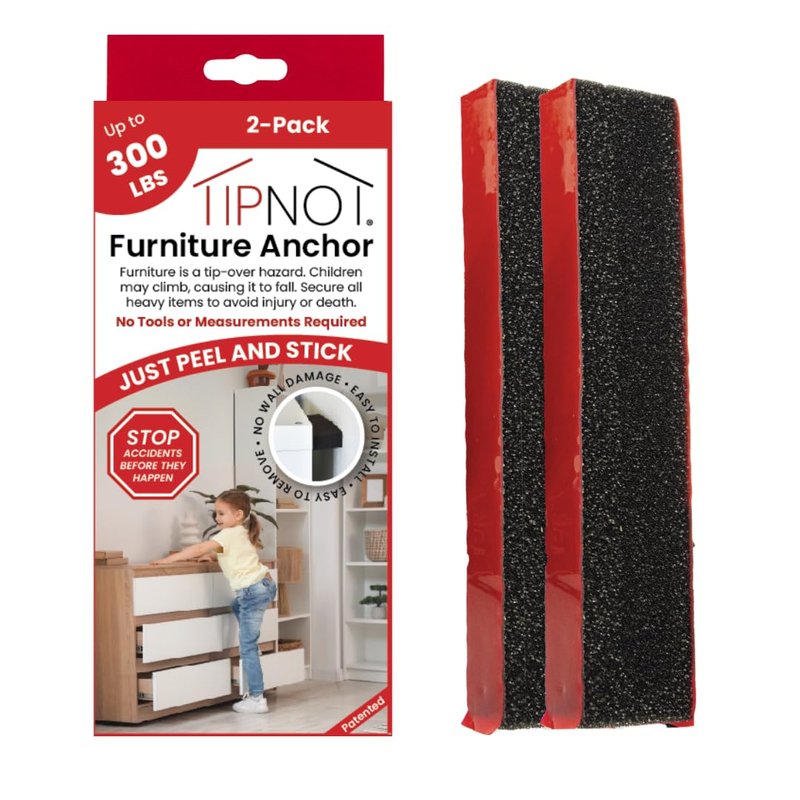 TipNot Adhesive Furniture Anchor, No-Drill, Aesthetic & Invisible Once Installed, Anti-Tip Furniture Safety Anchor to Childproof and Babyproof Your Home, Holds Up to 300 Pounds, 2-Pack
