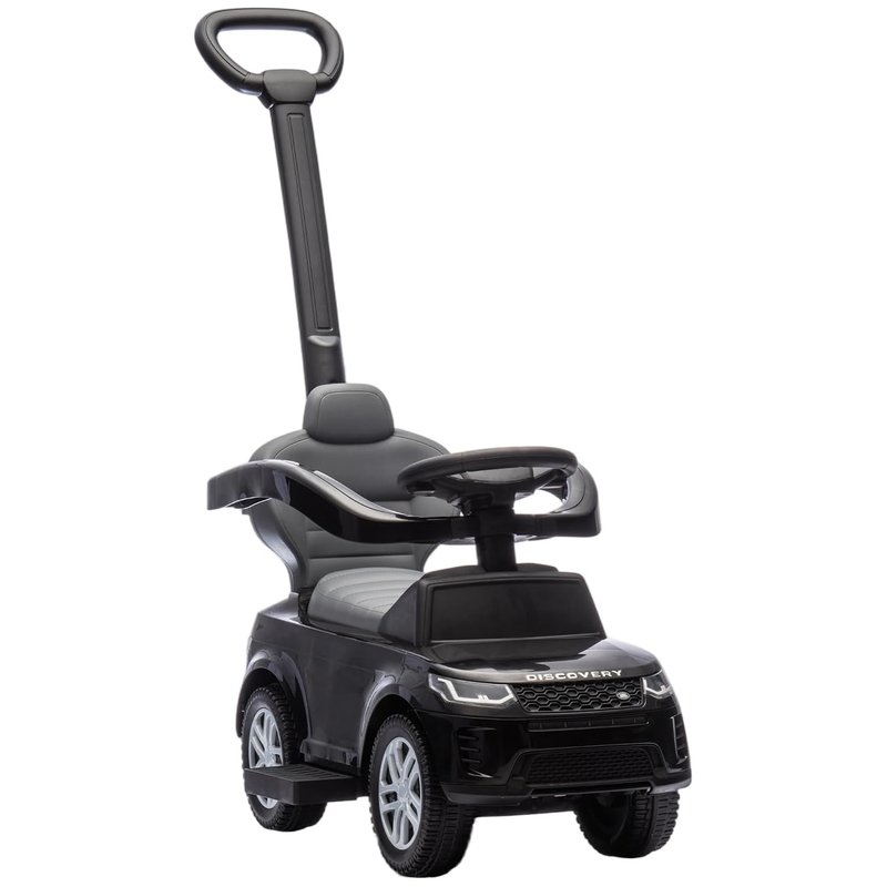 AIYAPLAY Land Rover Discovery Licensed Ride On Car, 2-in-1 Baby Push Car with Removable Push Handle, Foot to Floor Slider with Storage, Protective Guardrail, for Toddlers 18-36 Months, Black