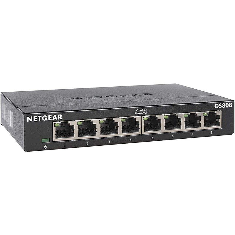 NETGEAR 8 Port Gigabit Network Switch (GS308) - Ethernet Switch - Ethernet Splitter - Plug-and-Play - Silent Operation - Desktop or Wall Mount, Plastic