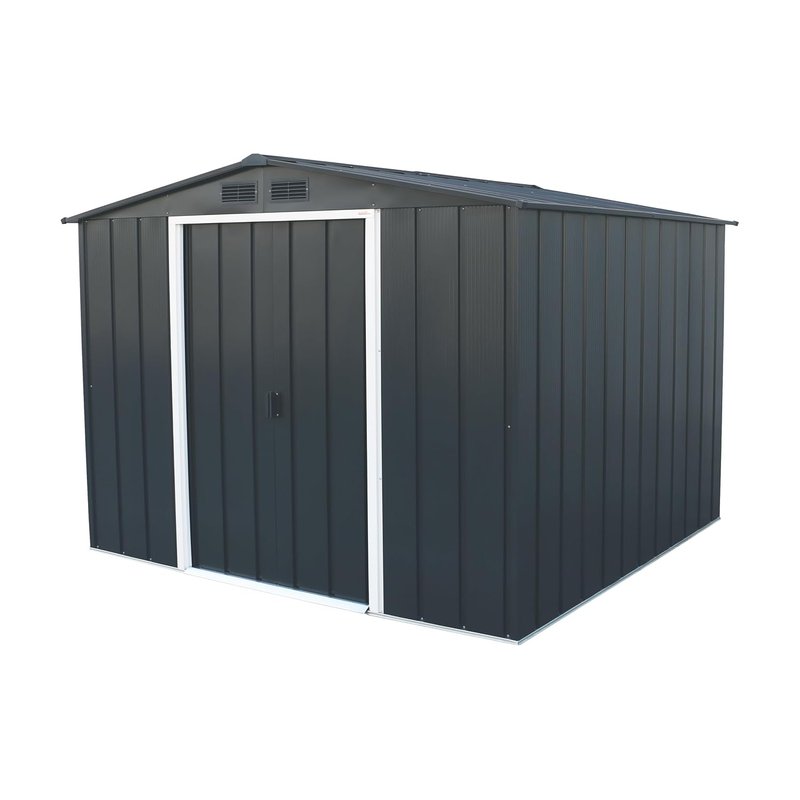 Duramax ECO 8 x 8 (6.35 m2) Metal Garden Storage Shed, Hot-Dipped Galvanized Metal Garden Shed, Tool Storage Shed, Strong Reinforced Roof Structure, Maintenance-Free Metal Shed, Anthracite