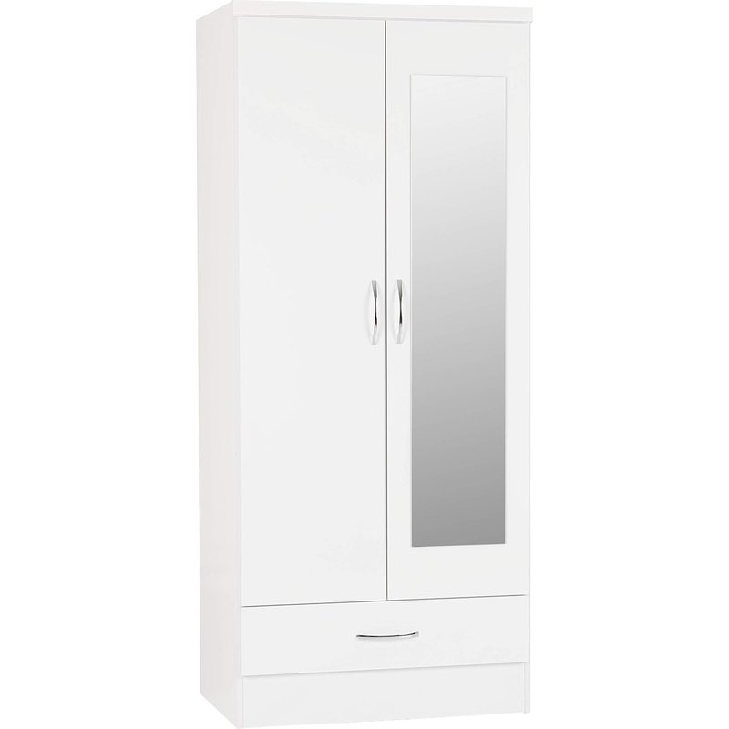 Seconique Nevada Mirrored 2 Door Wardrobe in White Gloss