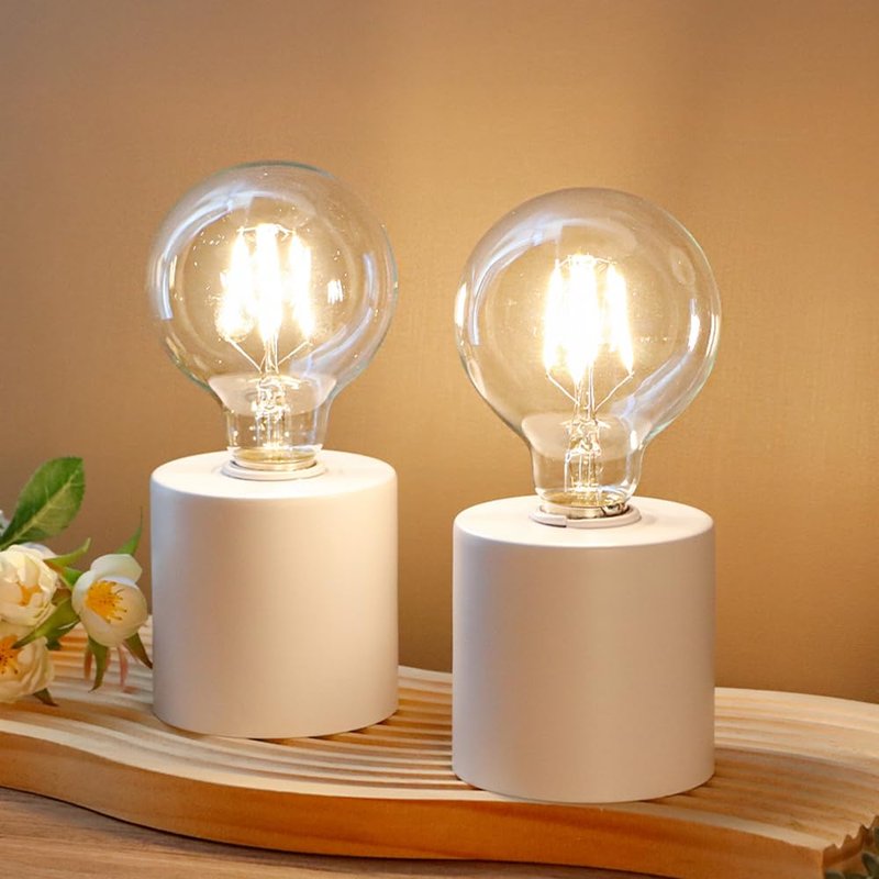 JHY DESIGN Set of 2 White Table Lamp Battery Powered 20 cm High Cordless Light with Edisonstyle Bulb Operated Great for Living Room Bedroom Weddings Parties Patio Events