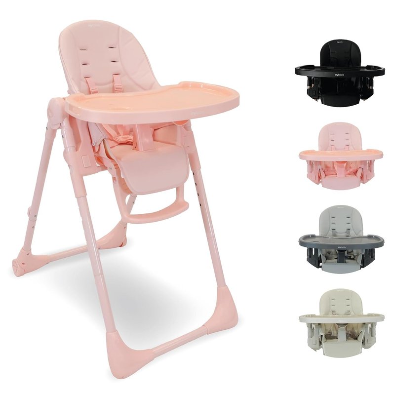 My Babiie MBHC9 Highchair from Birth – Newborn to 3 Years (15kg), Adjustable, 5 Recline Positions, 7 Height Settings, Removable Tray, Padded Seat, Foldable, Chair for Baby & Toddler – Pink