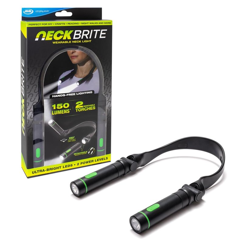 JML Neck Light Torch - Wearable Craft, Work or Reading Light, Magnetic Torches LED Super Bright with Adjustable 150-Degree Angle, Comfortable Neck Strap and Water Resistant Design - Neck Brite