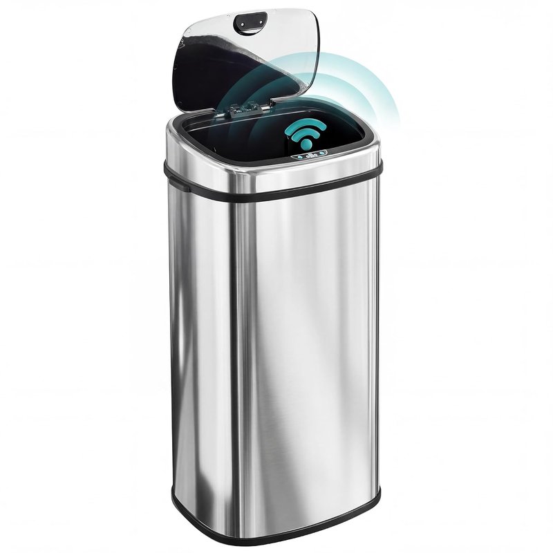 HOMCOM 68L Sensor Bin with Soft-Close Lid, Automatic Touchless Motion Sensor Kitchen Bin with Fingerprint Resistant Stainless Steel for Hygienic Gyms, Home Office Use, Silver Tone