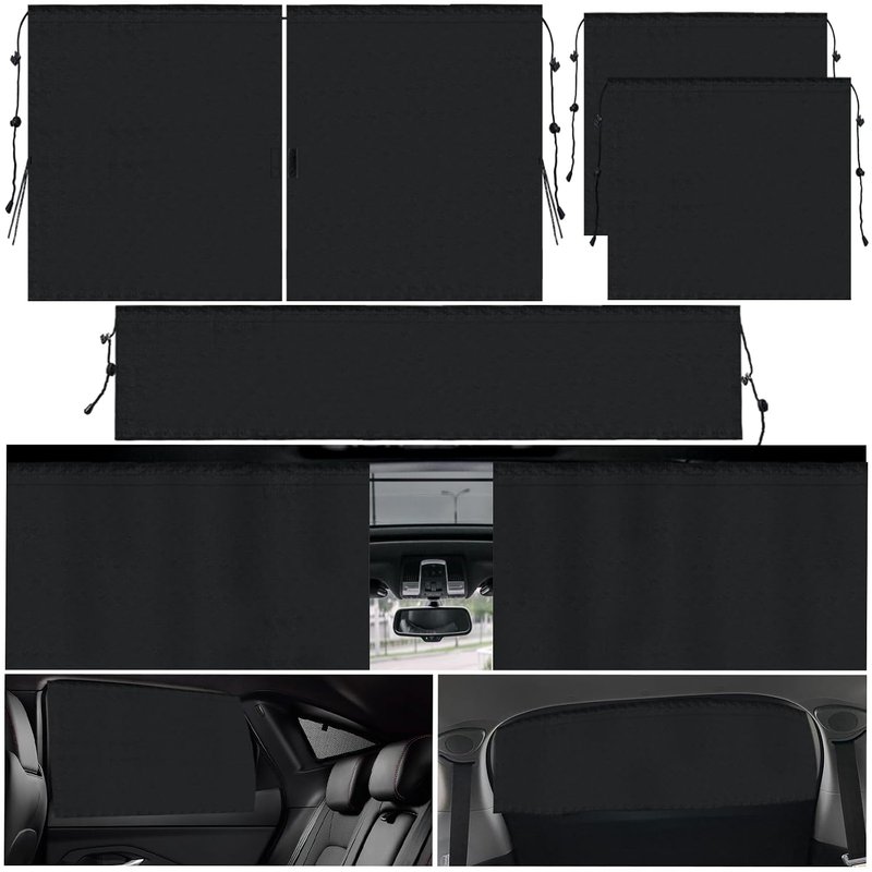 4PCS Car Privacy Curtains, 1 Walk-Thru Rear Divider, 2 Side Window Covers and 1 Tailgate Shade with Storage Bag Fits Most Cars SUVs, UV Protection Sunshade Screen for Travel Camping Nap Sleeping
