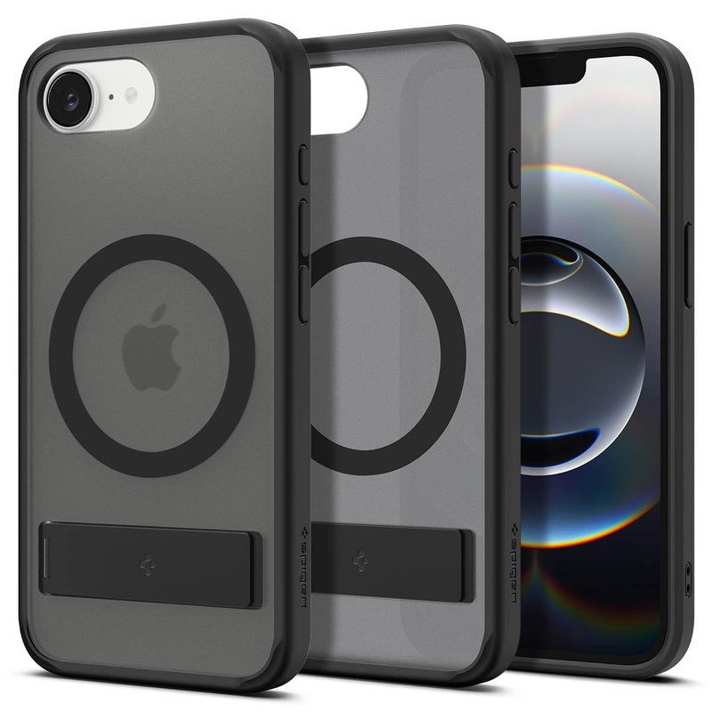 Spigen Ultra Hybrid S MagFit Case with Stand for iPhone 17e /16e, MagSafe Compatible Phone Cover [360° Rotating Kickstand] [Anti-Yellowing] - Frost Black