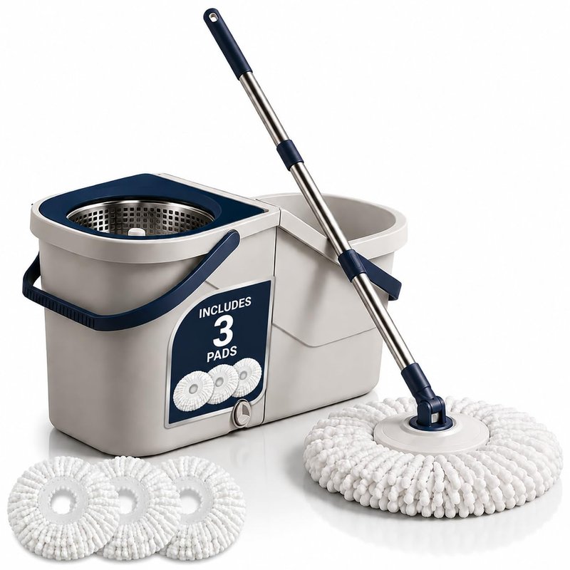 MEOWN Spin Mop and Bucket Set with Wringer, 360° Rotating Microfibre Mop, Hands-Free Foot Pedal, Dual Water Separation, Adjustable Handle, All Floor Types – Home Cleaning